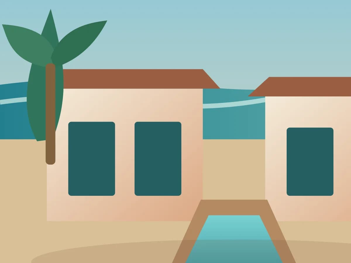Fictional Diani Tide House courtyard near the coast